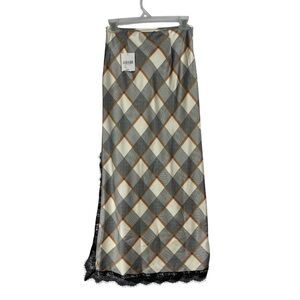 NWT Forever21 Plaid Maxi Skirt Lace Trim SM Academia Edgy Alt Slim Contemporary
